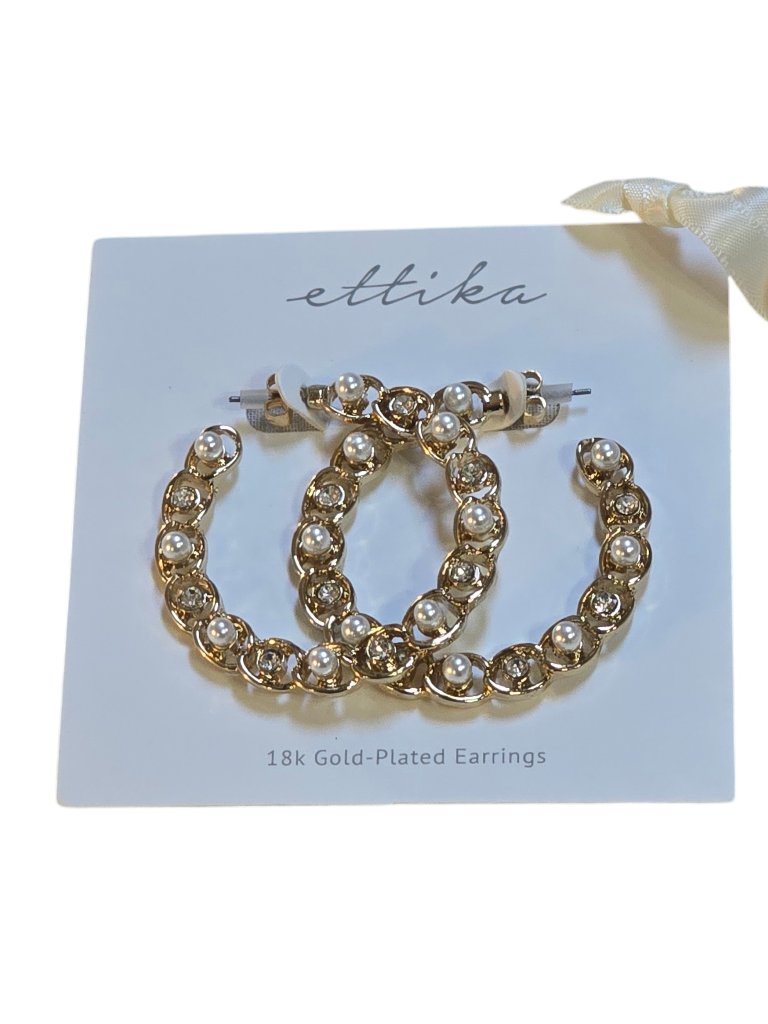 Ettika Crystal And Pearl Chain Link Gold Plated Hoop Earrings Nwt — image 4 of 5